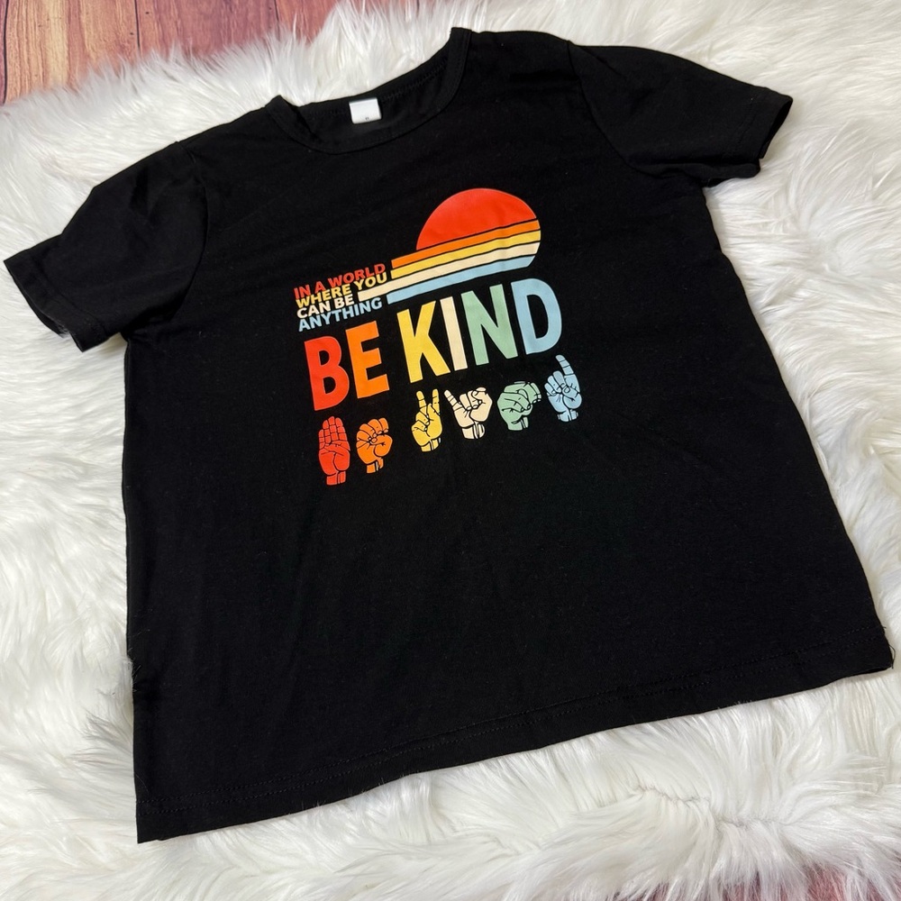 SHEIN Youth Boy Size 7Y Black Short Sleeve Tee with Colorful Retro Graphic